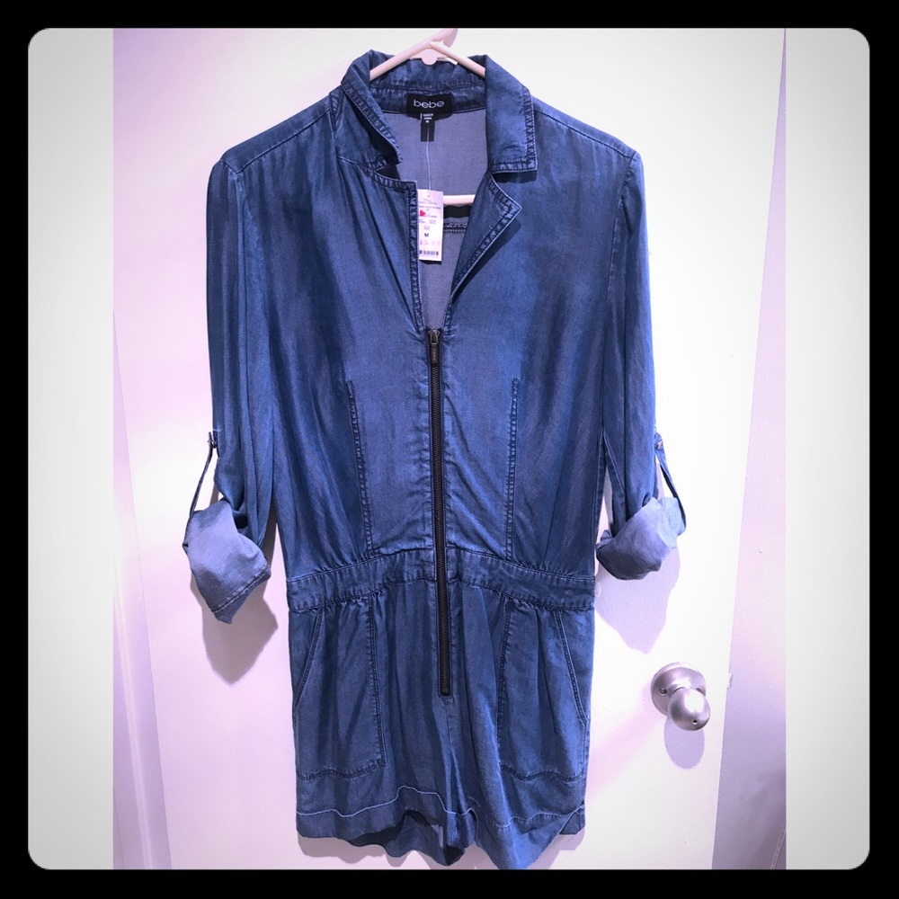 Denim long sleeve romper.